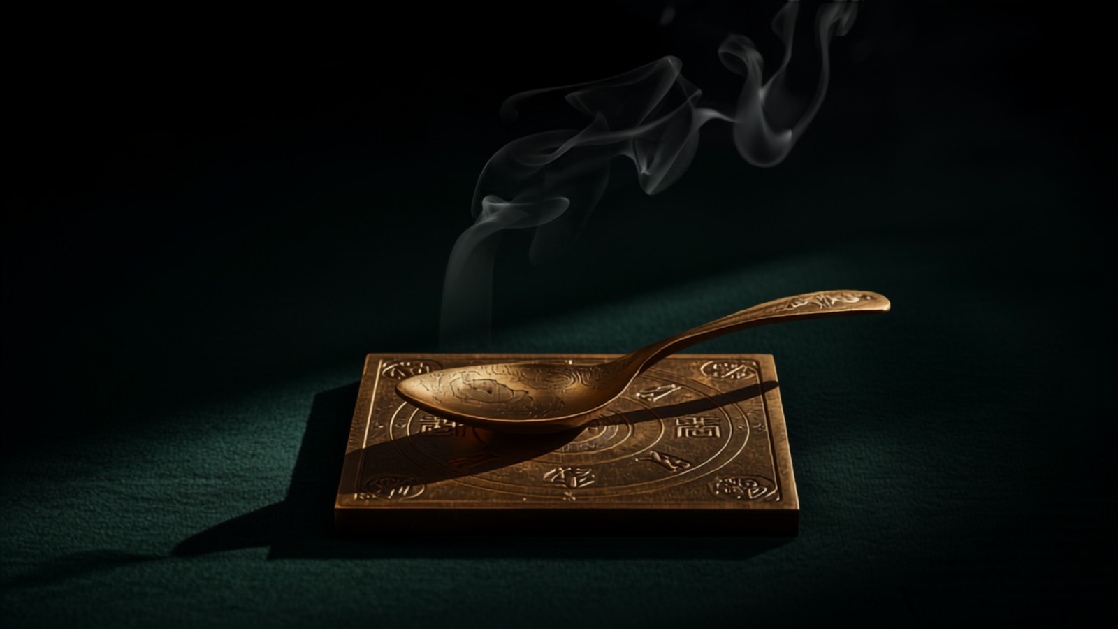 The 司南: a bronze south-pointing spoon resting on its engraved plate